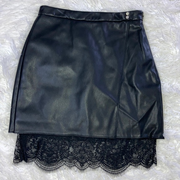 Decree Dresses & Skirts - Faux Leather Skirt with Lace Detail NWT